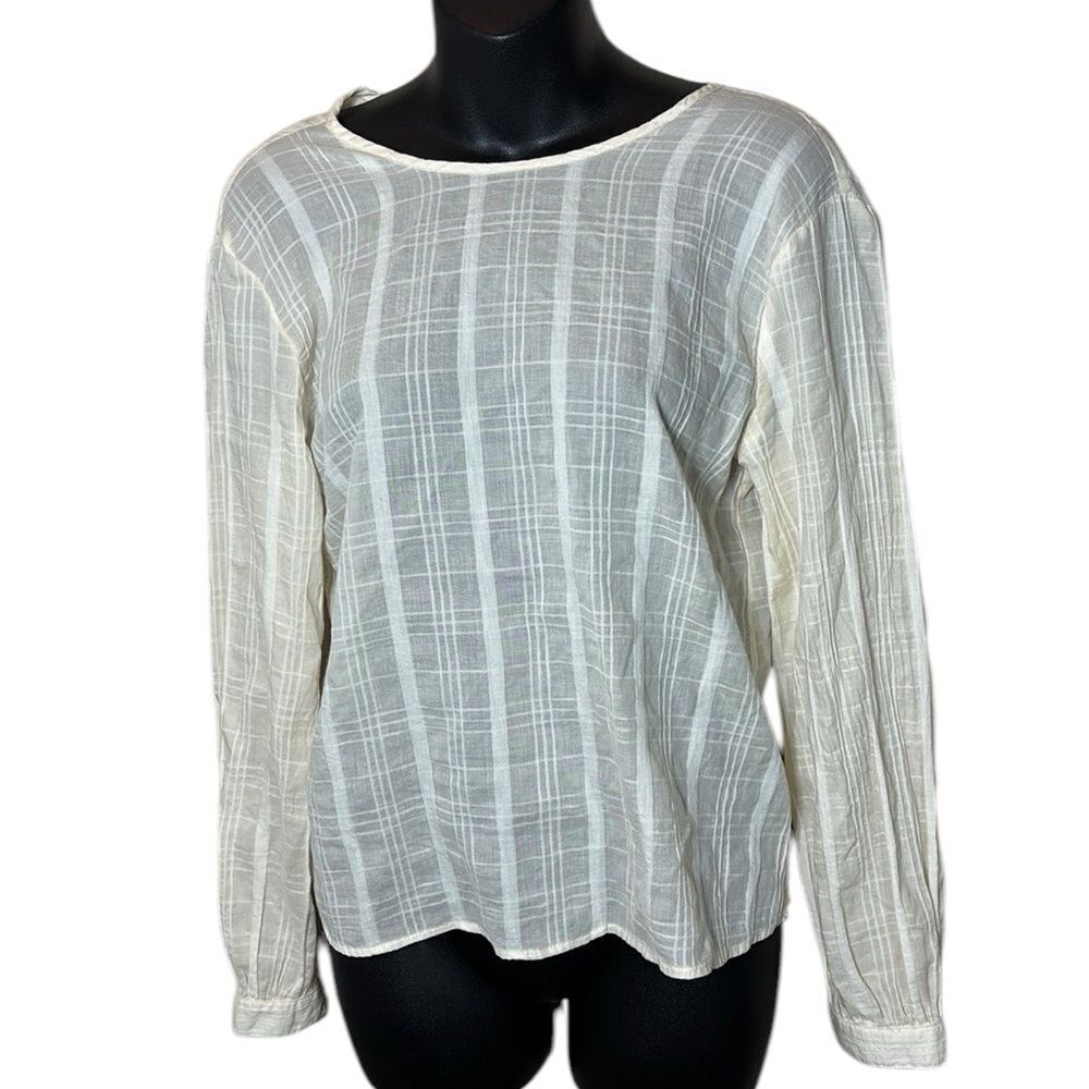 Esby women’s xs elaina windowpane cream long sleeve keyhole cotton wool FLAW
